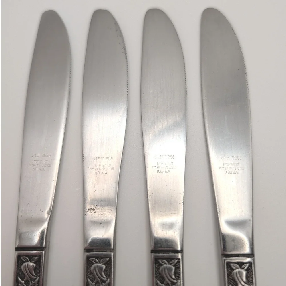 Imperial International Young Rose Stainless Dinner Knives Set of 4 Korea 8.25